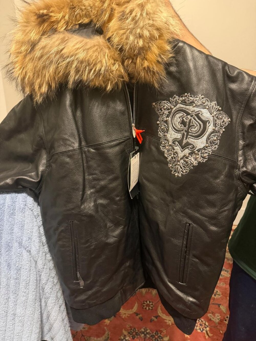 Pelle Pelle leather jacket featuring a prominent embroidered 3XL